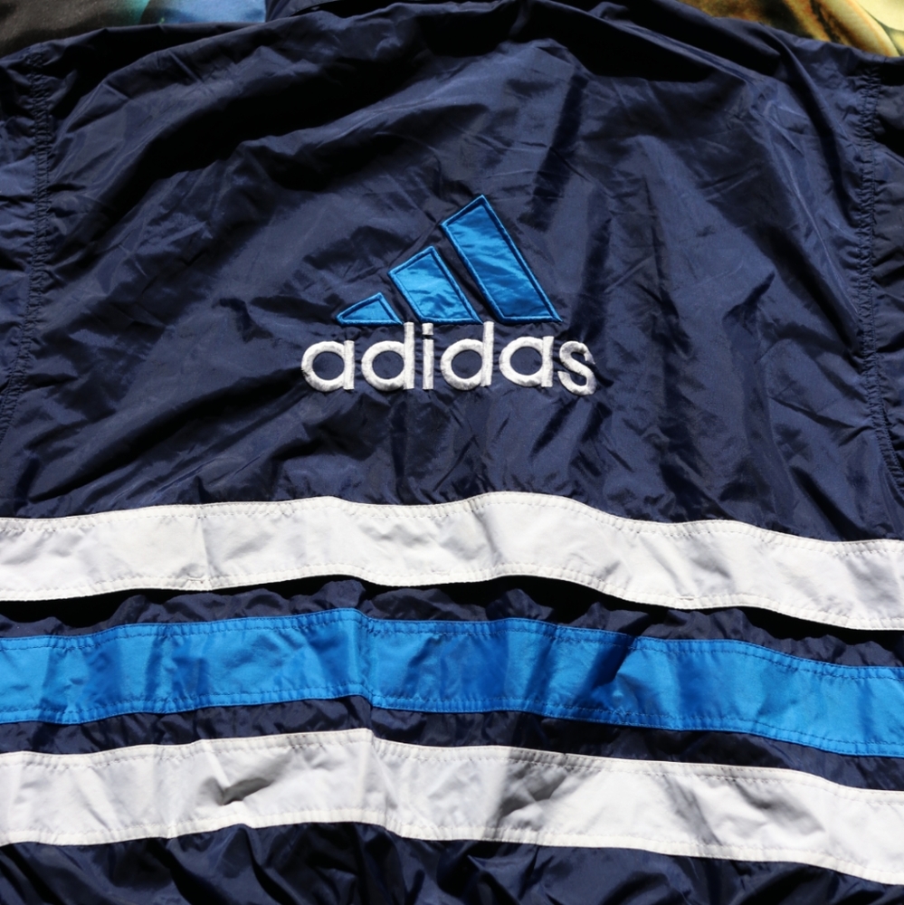 Vintage Adidas Windbreaker Large colorblock logo retro three 3 stripes striped - Picture 2 of 5